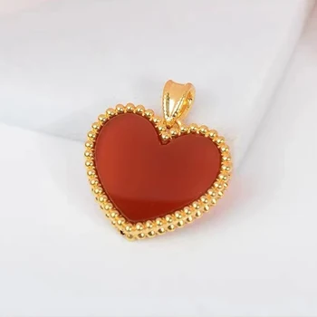 Real 18K Gold Heart Necklace Pendant Natural Red Agate Pendant Pure AU750 Fine Jewelry Gift for Women