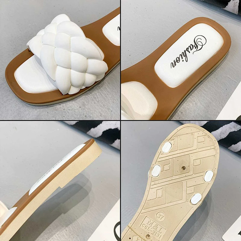 Sandals  Women Open Toe Sandals Walking Solid Color Women Shoes Woven Beach Female Slippers Holiday Slipper Chaussure Femme