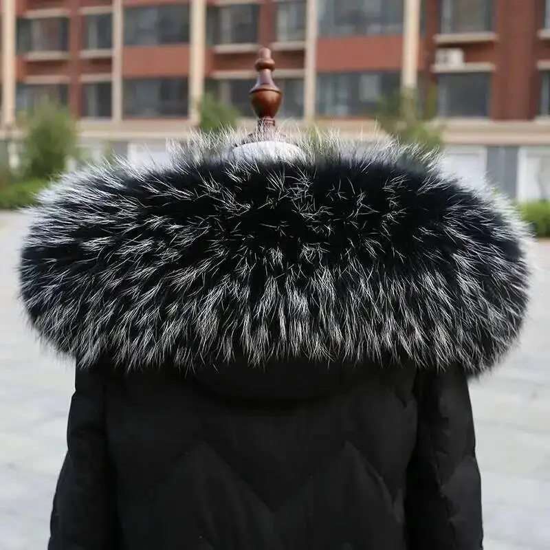 Natural Fur Collar Real Raccoon Fur Women Scarves Winter Coat Neck Cap Trim Long Warm Scarf