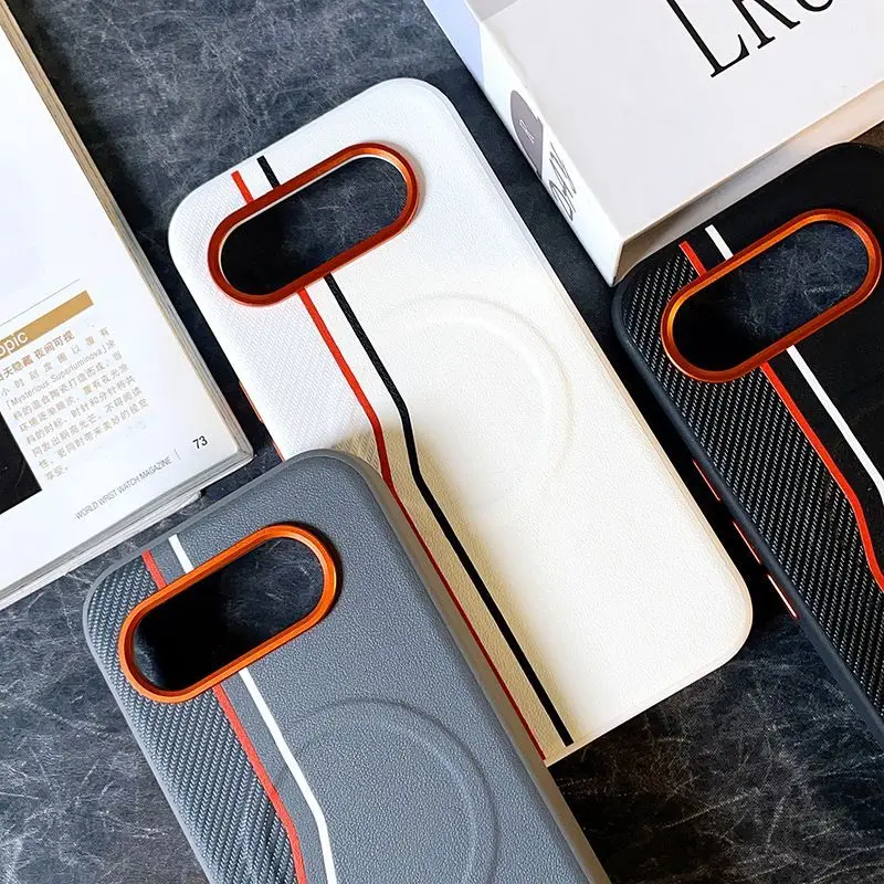 Premium Matte Leather Color Collision Case with Magnetic All-Inclusive Design