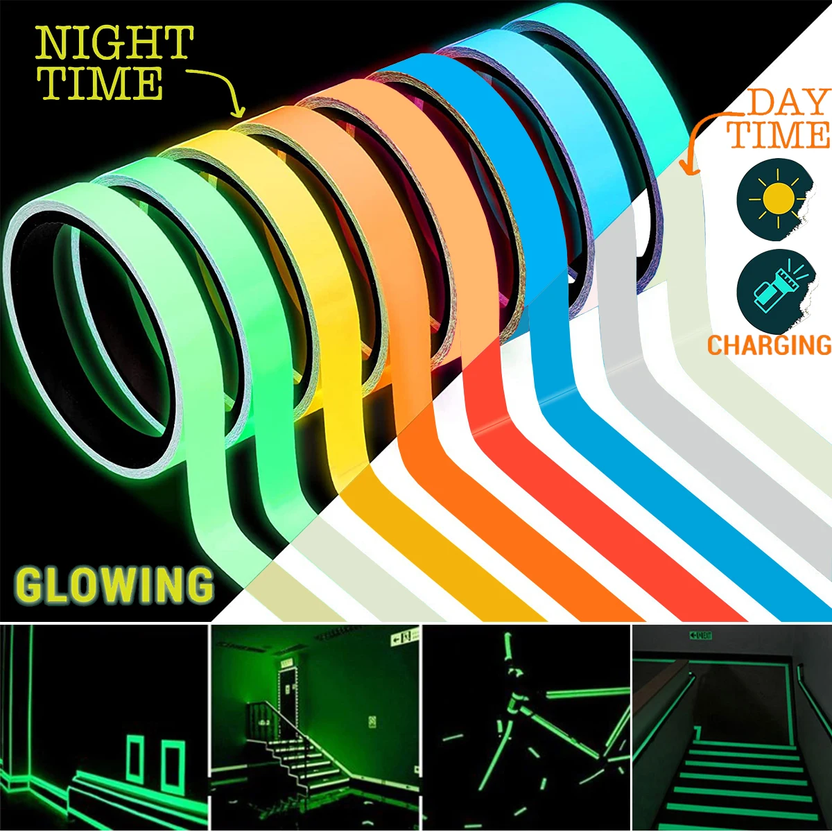 3m/5m Luminous Tape Glow In Dark Fluorescent Self-adhesive Colorful Tape Safety Warning Security Stage Home Party Decor fluorescent tape luminous tape