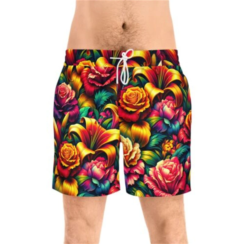 Coconut Leaves Men's Flowers Beach Briefs Summer Big Size Swimwear Men Board Shorts Casual Hawaiian 3D Holiday Trunks Stripe 6