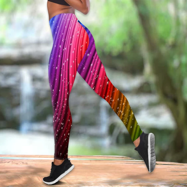 Women's Fashion Rainbow Multicolor Print Yoga Fitness Casual