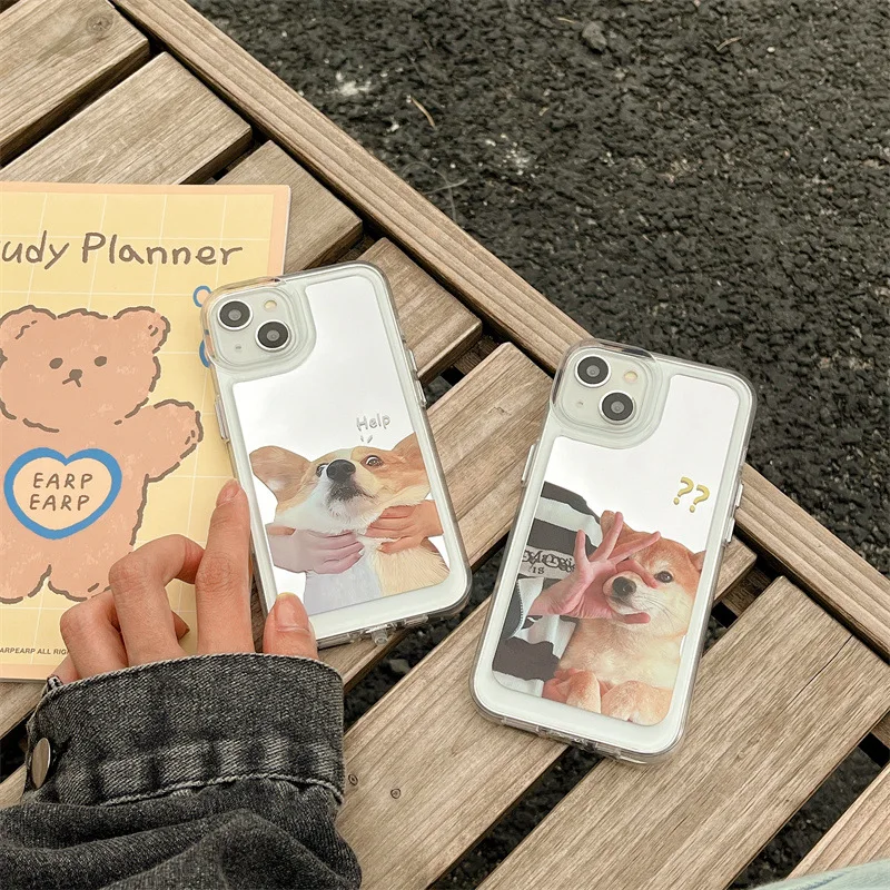 For iPhone 14Promax 2023 New Ins Net Red Funny Cute Dog Mirror Case 14Pro 13Promax 12 11