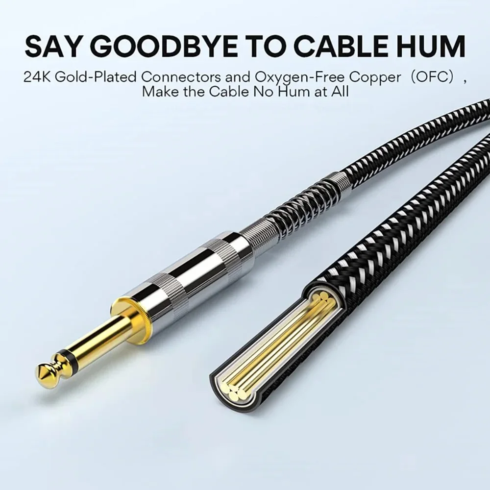 6.35mm Audio Cables TRS 1/4 inch 6.5mm Audio Cable For Electric Guitar Bass 1.5m 3m Gold Plated Shielded Low Noice Jack Cable