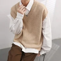 Men's Knitted Vest Winter Fashionable Versatile Sweater V-Neck Sleeveless Casual Wear for Spring Autumn Seasons