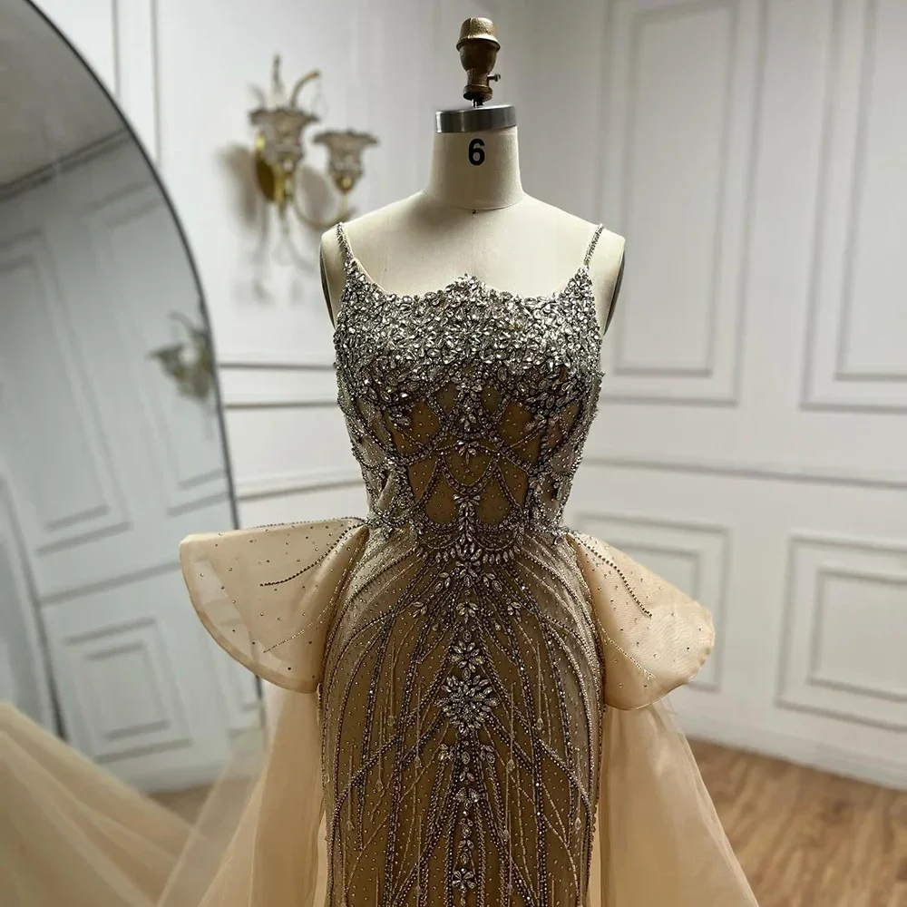 Serene Hill Customized 2025 Nude Saudi Beaded Spaghetti Strap Evening Dresses Gowns with Overskirt for Formal Occasion LA72810 6