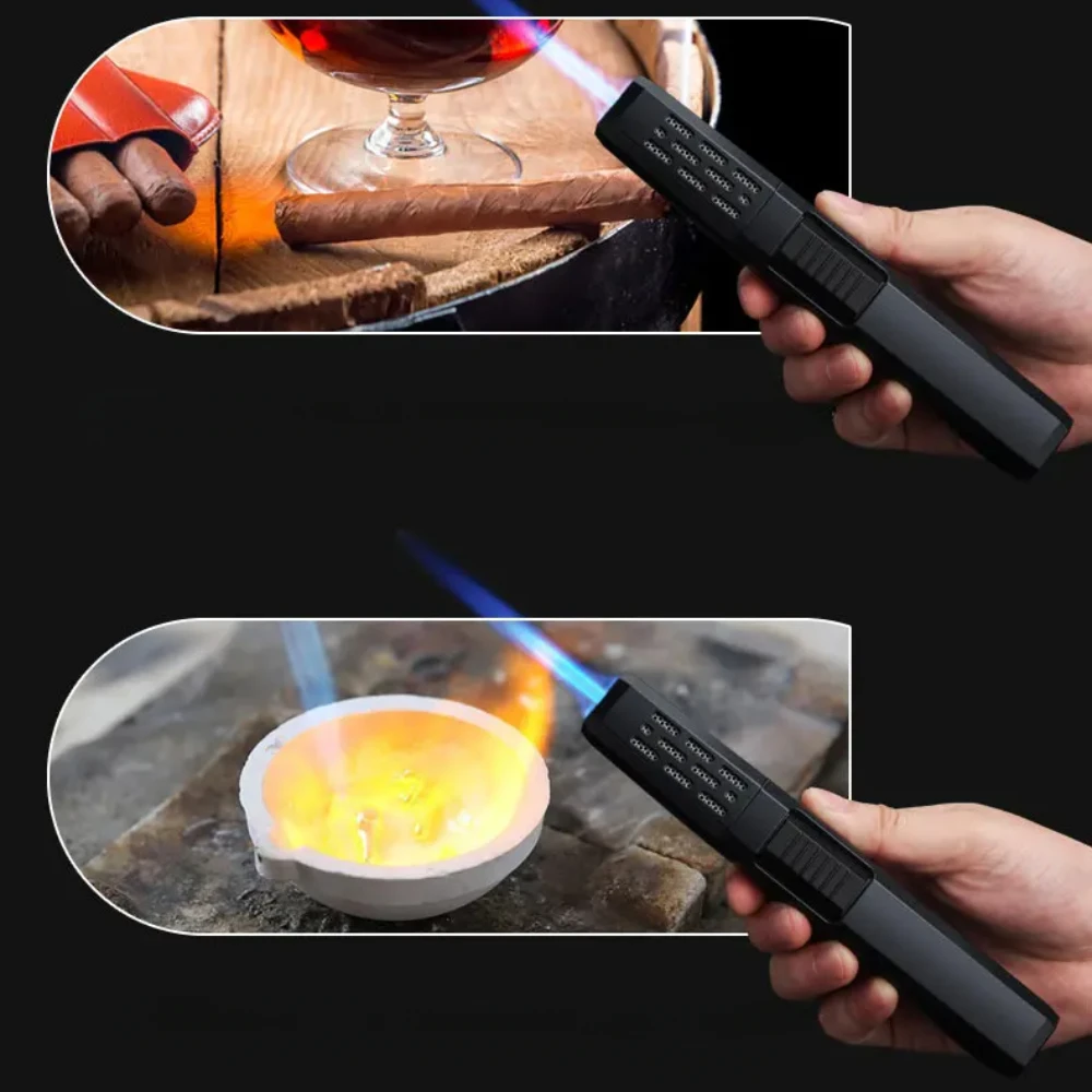 Windproof Cigar Lighter Jet Flame Straight Fire Turbo Torch Lighter Adjust Refill Butane Gas Kitchen Candle Outdoor BBQ