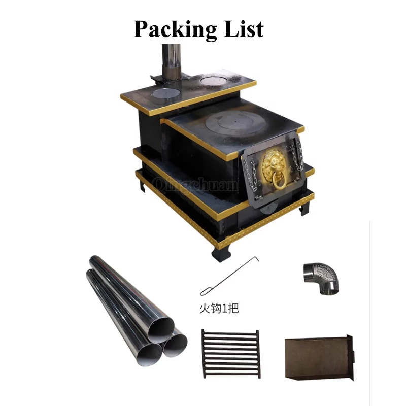 Wood Burning Stove Heater Firewood Warmth Home Cooking Cast Iron Backing Oven Tent Refractory Drawer Ash Indoor Heating Stove 5
