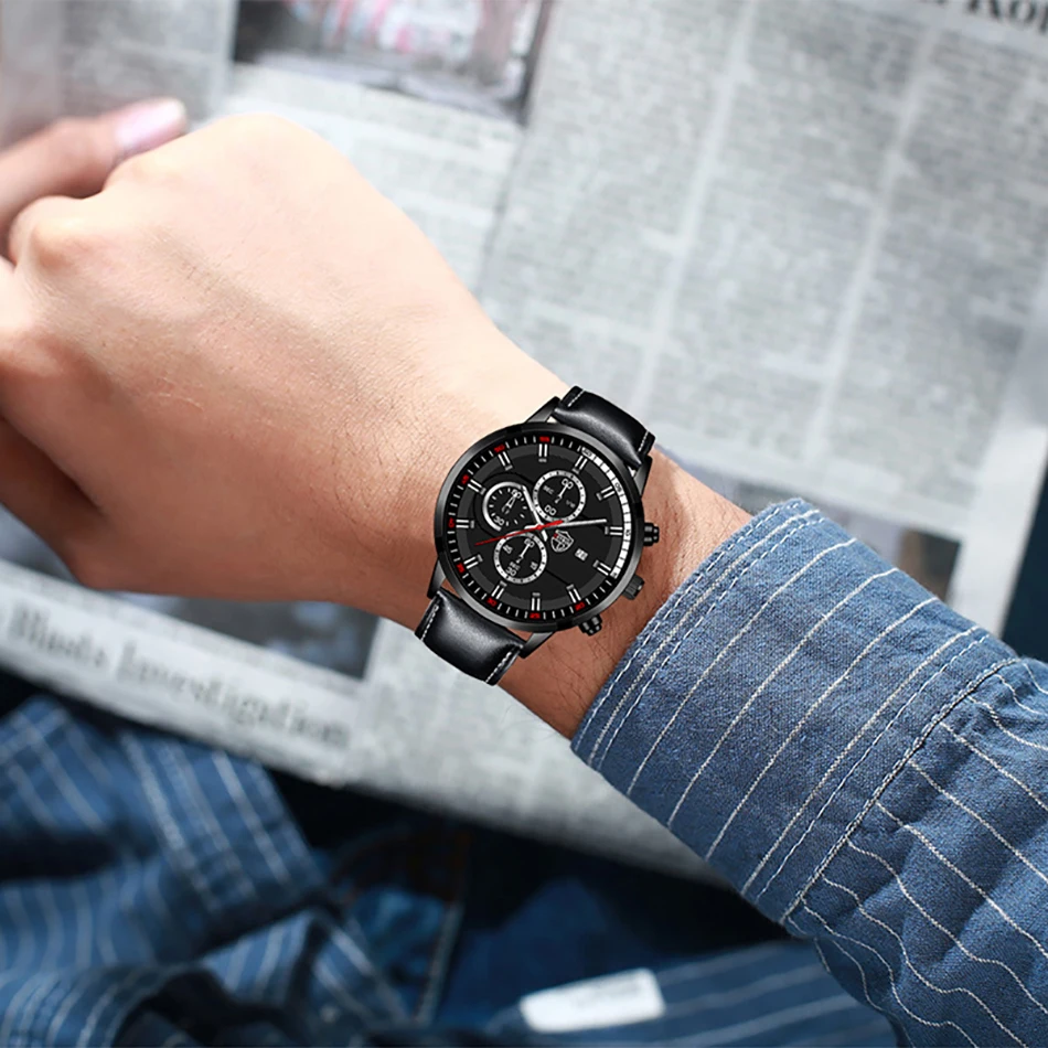 2022 Fashion Mens Sport Watches Men Casual Leather Bracelet Analog Quartz Wristwatch Calendar Male Business Luminous Clock