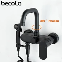 ทองเหลืองอ่างล้างจานก๊อกติดผนังอ่างล้างหน้าผสมเย็นและน้ำอุ่น Tap สีดำอ่างล้างจานก๊อกน้ำสเปรย์ปืนสำหรับห้องครัว 3