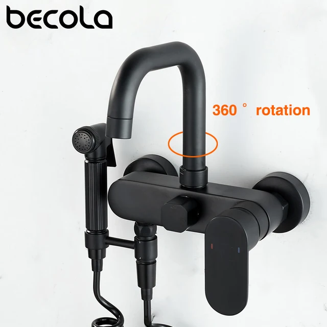 ทองเหลืองอ่างล้างจานก๊อกติดผนังอ่างล้างหน้าผสมเย็นและน้ำอุ่น Tap สีดำอ่างล้างจานก๊อกน้ำสเปรย์ปืนสำหรับห้องครัว 3