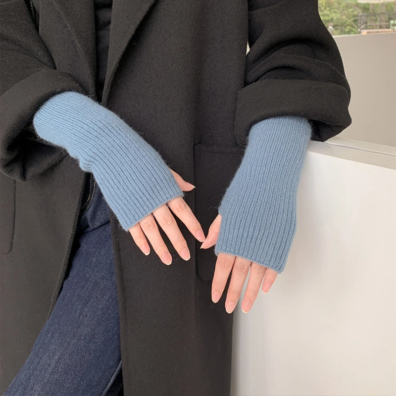 

Korea New Warm Half-finger Gloves Female Autumn And Winter Wool Warmth Fingerless Students Touch Screen Thick Knitted Wristband