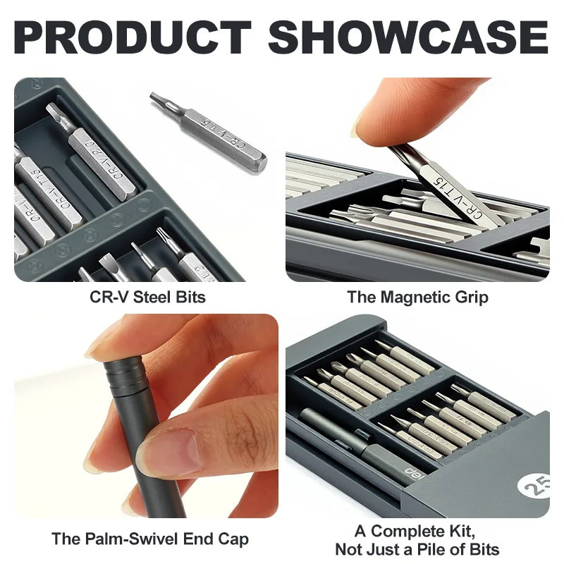 정밀 드라이버 세트, 24-in-1(S2/CR-V 자석 비트 및 회전 캡 포함) | 수납함에 보관됨