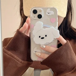 Korean Cute Cartoon Puppy Transparent MagSafe Phone Case - Soft Magnetic Cover - Galaxy S22 (Pink Case -holder)