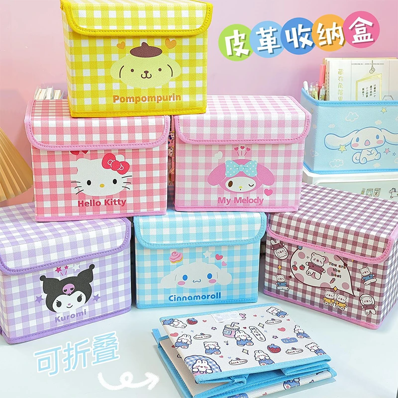 

Hello Kitty Cartoon Desktop Storage Box PU Sanrio Kawaii Anime Kuromi Cinnamoroll Student Dormitory Stationery Clamshell Box