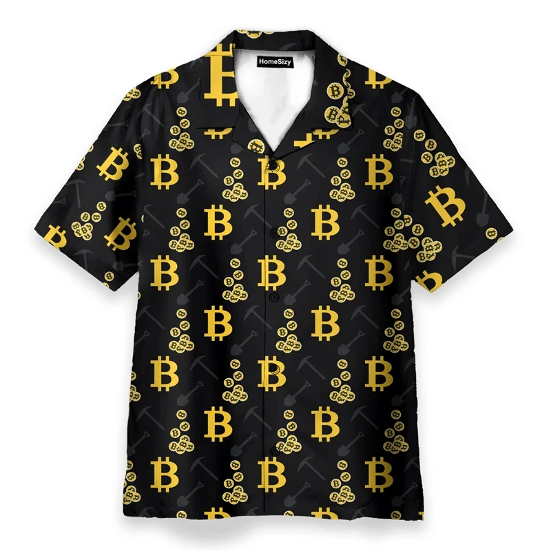thumbnail image 1 of Camisas de playa con estampado 3D de Bitcoin para hombre, camisas de manga corta con botones, estilo hawaiano, blusas casuales para hombre, 1 of 4