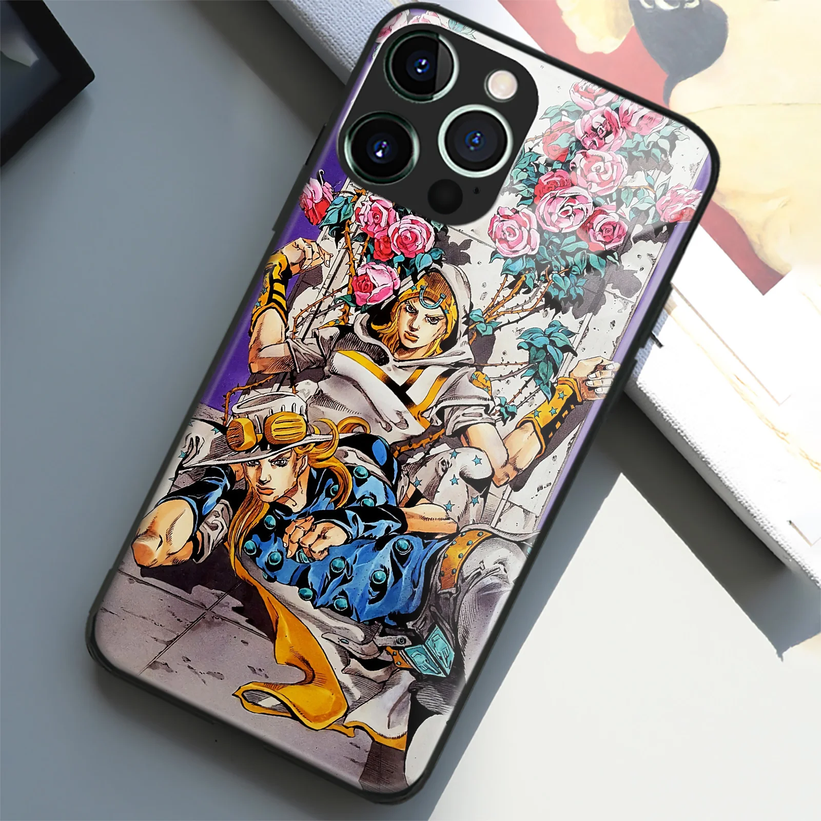 Johnny Joestar and Gyro GyJo TPU Tempered Glass Manga Phone