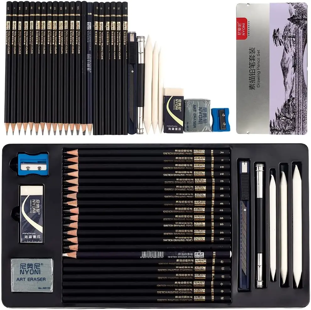 Sketch Pencil Set for Artist, Beginner, Student with Metal Case Graphite Charcoal Drawing Supplies 36pcs 50pcs art set sketching drawing pencil 5h 8b charcoal graphite stick sketchbook artists graphing kits with organizer case