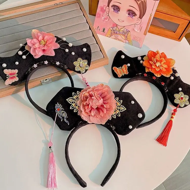 

Flower Tassels Headband Ancient China Royal Court Queen Princess Traditional Classical Hanfu Cheongsam Hair Hoop Headwear