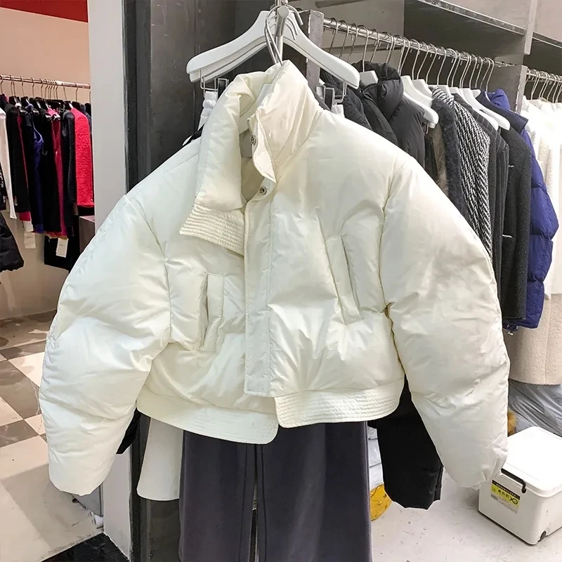 

Женские зимние короткие парки, женские свободные однотонные универсальные пальто в стиле Харадзюку с искусственным воротником, простая уличная одежда