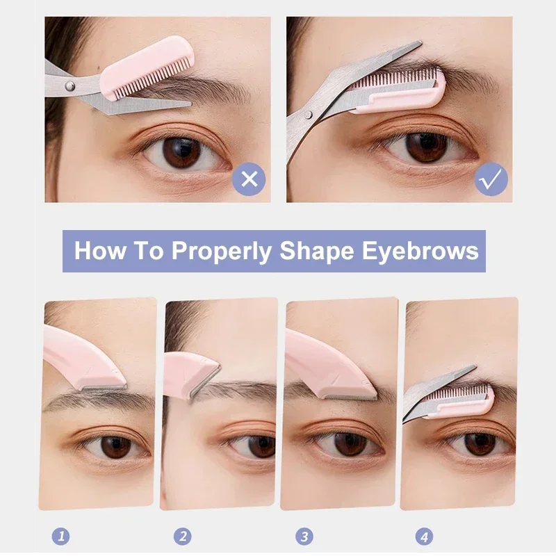 1/2/3Pcs For Women Eyebrow Scissors With Comb Brow Trimmer Scraper Eyebrow Trimming Knife Eyebrow Face Razor 3