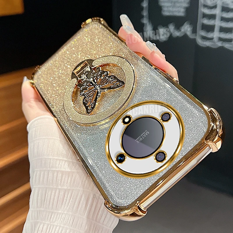 Glitter Butterfly Holder Plating Silicone Shockproof Case