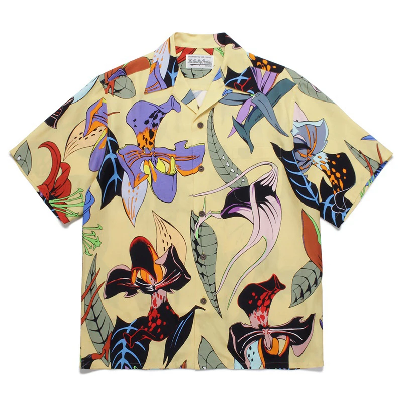 Fashion WACKO MARIA Shirt High Quality 1:1 Summer Mens Womens Cuban Neck Hawaiian Short Sleeve Shirt 4