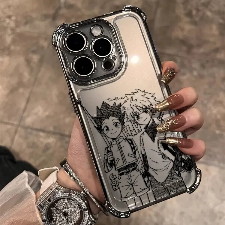 Sleek Black Anime HUNTER×HUNTER Plating Case - Anti-Fall Airbag Protection Back Cover