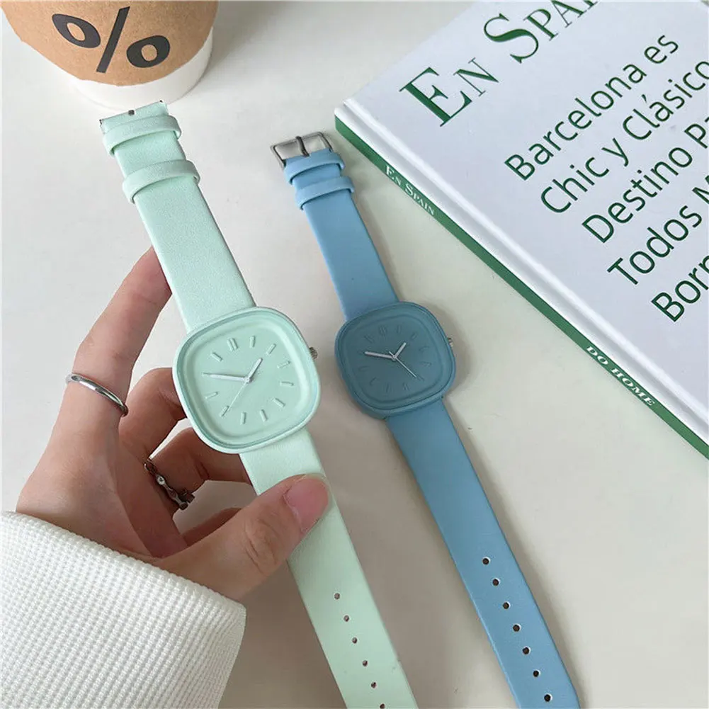 Creative Fashionable Macaron Color Square Watch Multicolored PU Watchband Quartz Watch Women Casual Watch 6