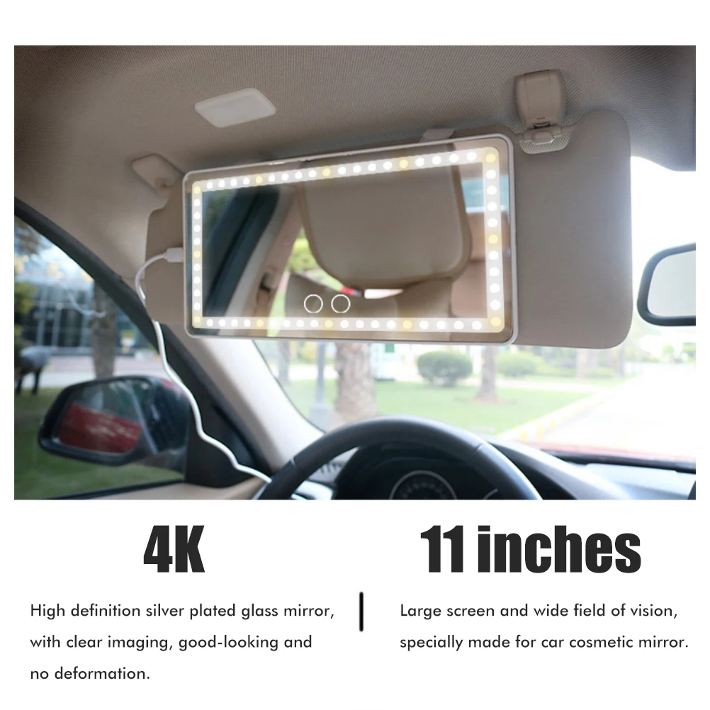 

Car Visor Vanity Mirror Car Makeup Mirror with LED Lights 3 Light Mode Dimmable Rechargeable Car Truck Rear View Mirror
