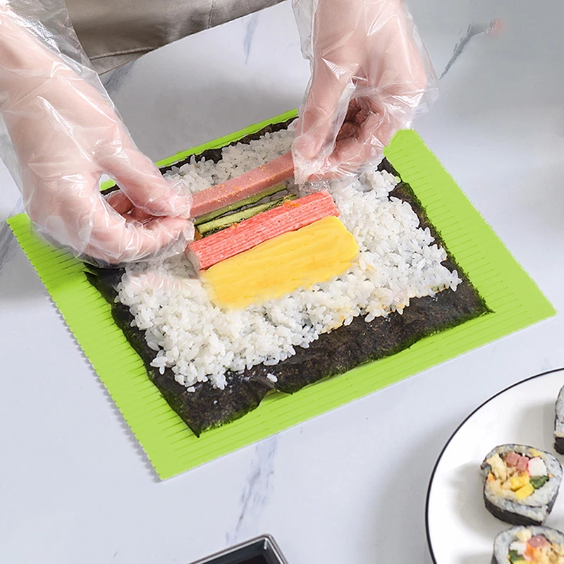 새로운 DIY 실리콘 스시 롤러 매트 세척 가능 재사용 가능 스시 롤 몰드 매트 DIY 음식 롤링 쌀 롤링 메이커 케이크 롤 패드