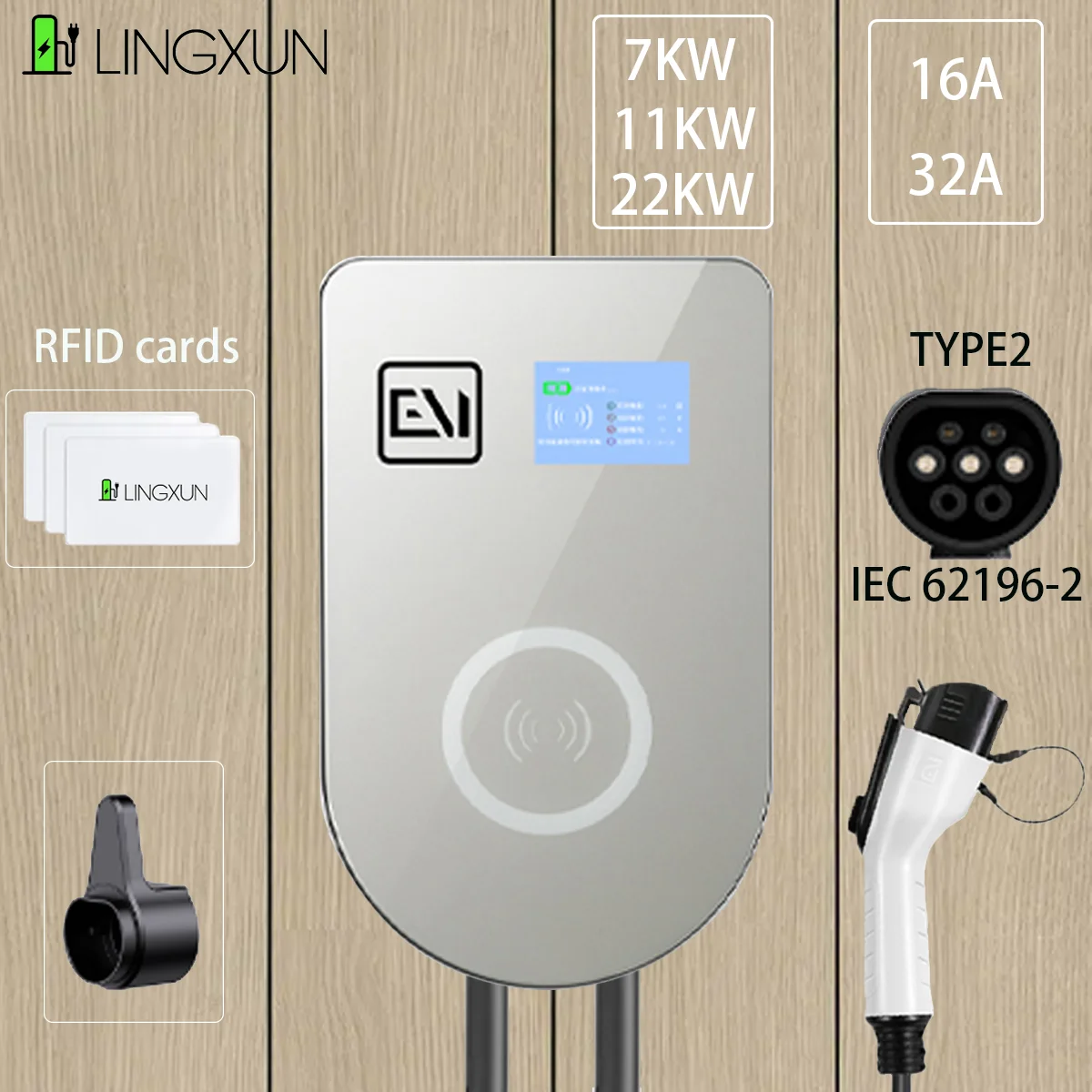 

Зарядное устройство LINGXUN для электромобиля, 32 А, 62196 кВт, 3 фазы, тип 2 IEC-2, автомобильное зарядное устройство для электромобиля, EVSE Wallbox9.6KW, кабель, розетка