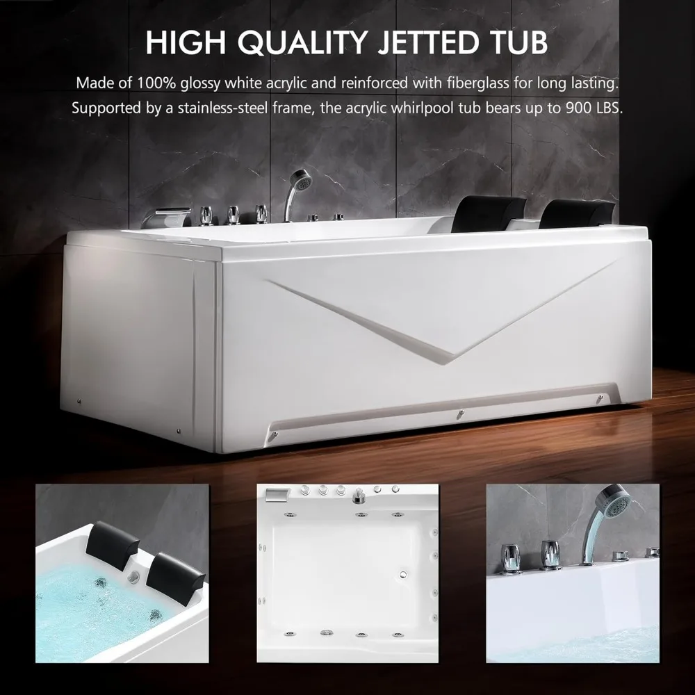 2 Person Whirlpool Bathtub,71” Whirlpool Tubs with 16 Jets,Jetted bathtub,Acrylic SPA Bath Tub,2 Person Hydro Massage Bathtub 5