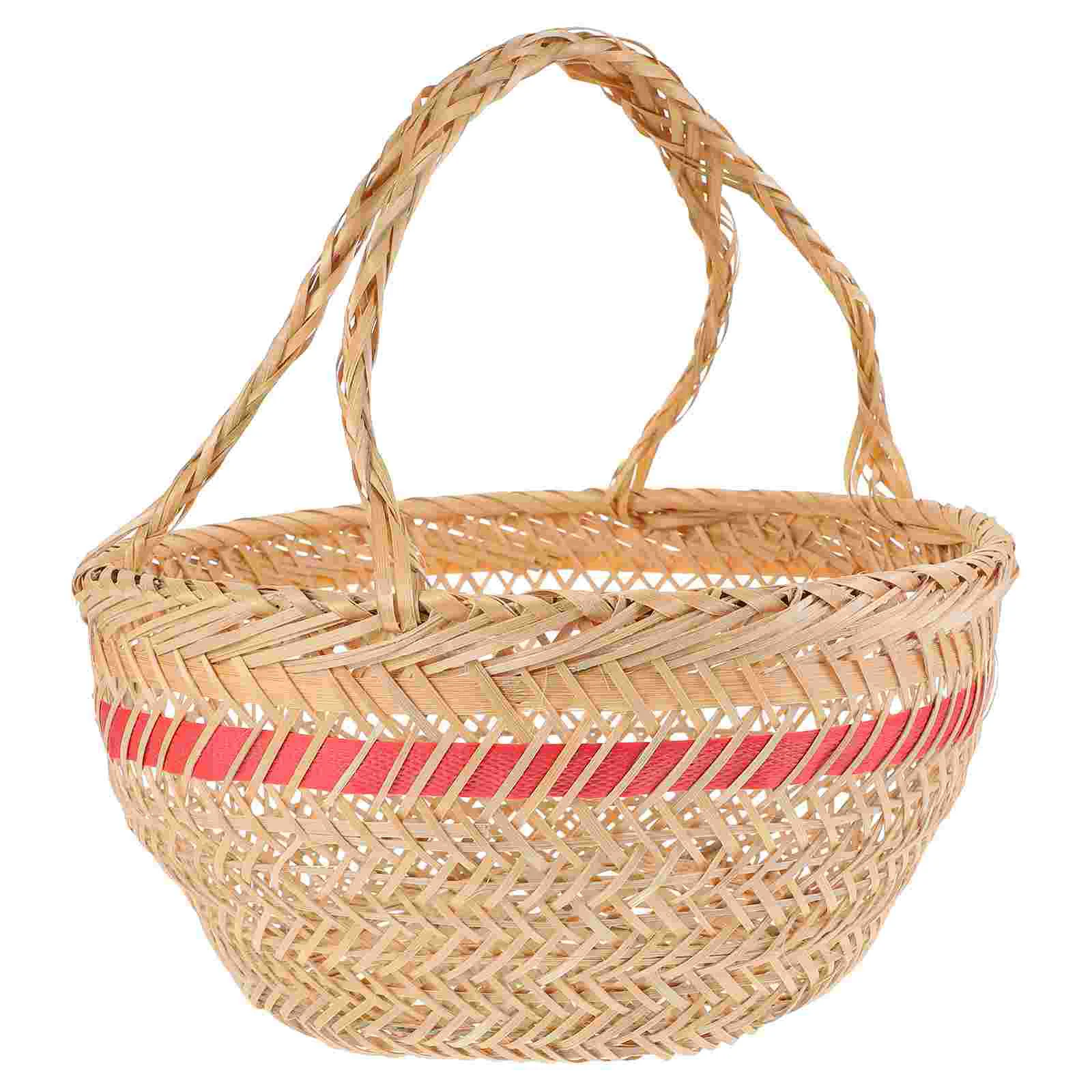 

Containers for Food Bamboo Egg Basket Picnic Storage Rack Shopping Hand-woven Holder Portable Handle Bag Fruit