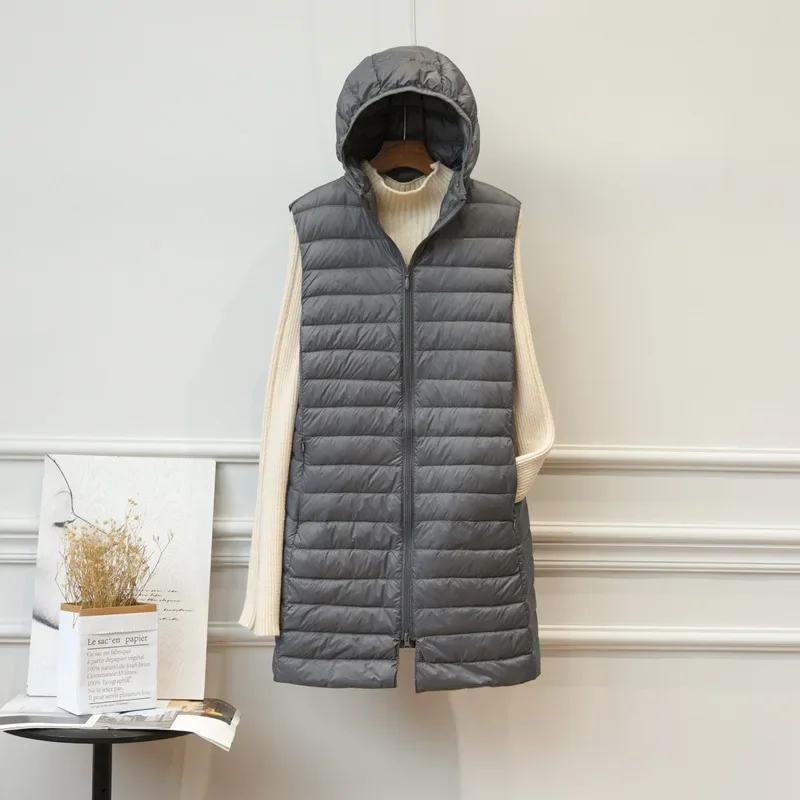 Winter Women's Sleeveless Cotton Jacket New Long Padding Jacket Hooded Slim Parka Vest Long Winter Vest
