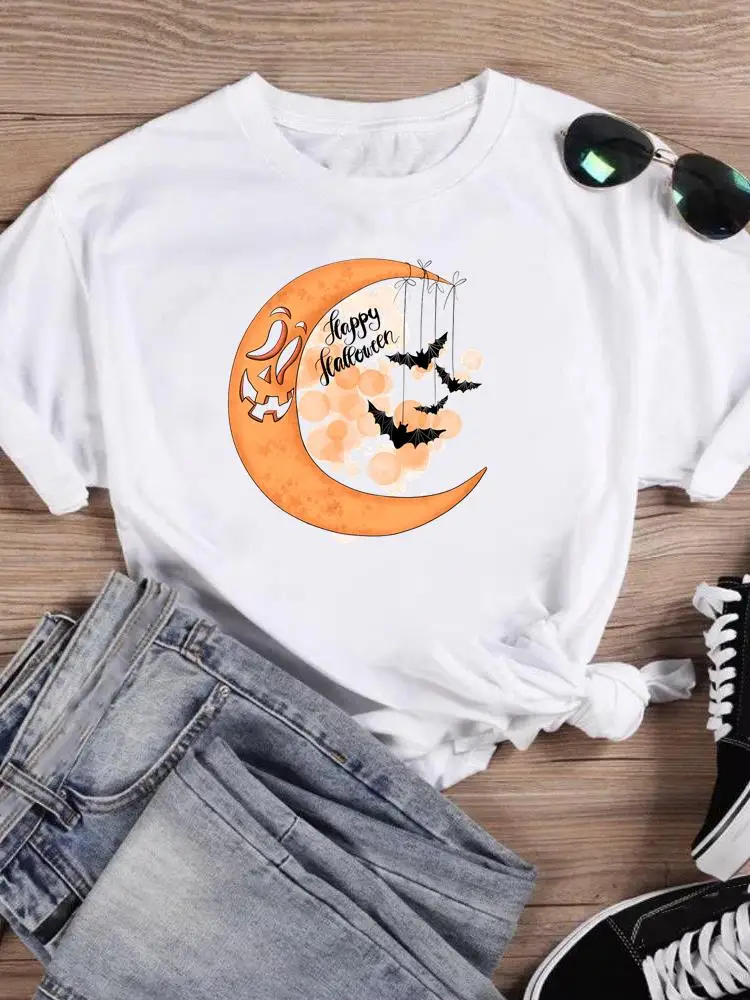 

T-shirts Print Top Halloween Thanksgiving Festival Women Watercolor Cute Female Fall Autumn Clothing Short Sleeve Graphic Tee