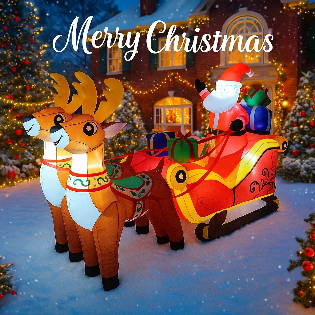 6,8 Fuß Weihnachten Urlaub aufblasbare Hof Dekor Santa Schlitten mit Rentier LED Spielzeug Home Ornament Geschenk Rasen Terrasse aufblasbare Prop – Detail 2