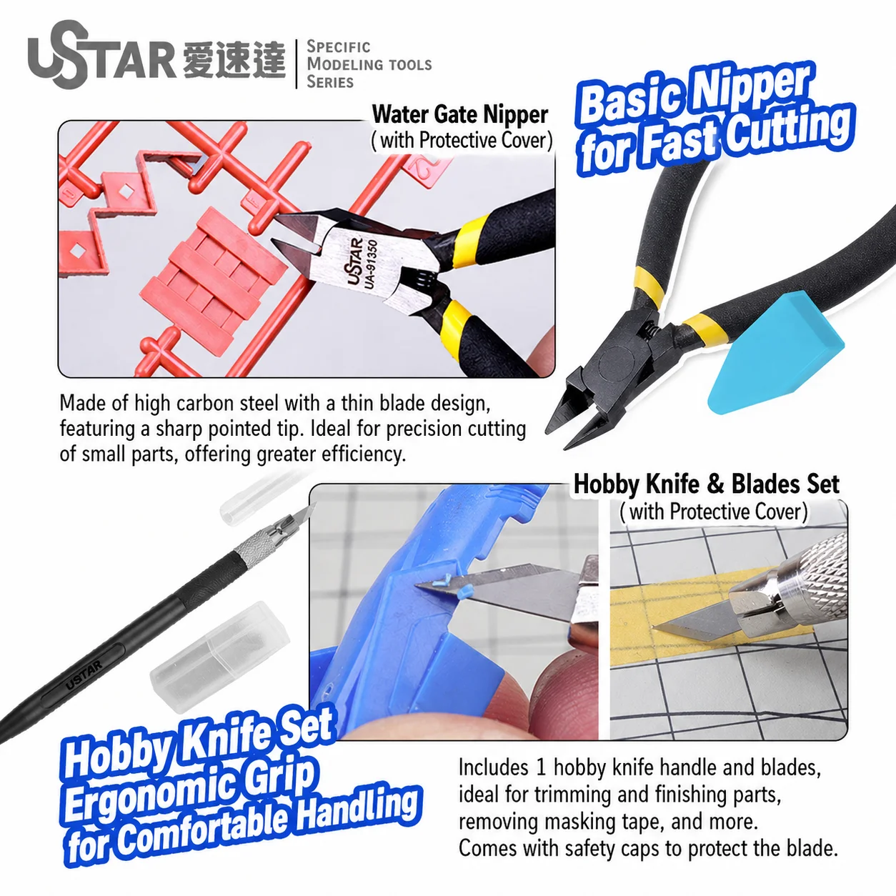 Ustar UA-95000 모델 만들기 기본 도구 조립 모델 빌딩 도구 콤보, 모드 취미 DIY 액세서리, Gule 없음