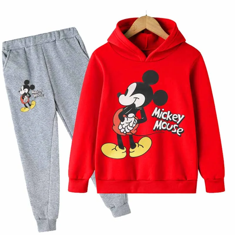 thumbnail image 1 of Conjunto de 2 piezas de sudadera con capucha y pantalones largos de manga larga con estampado de Mickey y Minnie Mouse para niñas, ropa deportiva informal para niñas, 1 of 5