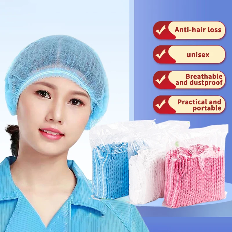 Shower Cap 100PCS Shower Cap Head Cover Elastic Plastic Thickened Pink Round Cover Food Kitchen Bathroom Accessories Food Preservation Bag