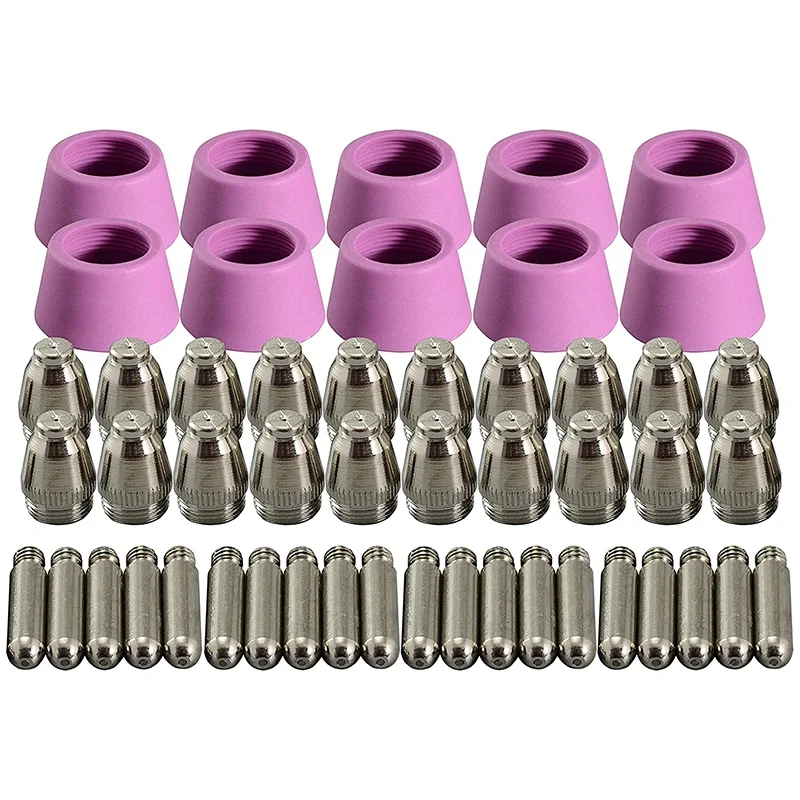 Plasma Cutter Torch Consumables Electrode Nozzles Cups Kit 50Pcs For AG-60 SG-55 WSD-60 Fit CUT-60 LGK-60 Plasma Cutter plasma cutting machine plasma cutter consumables kit