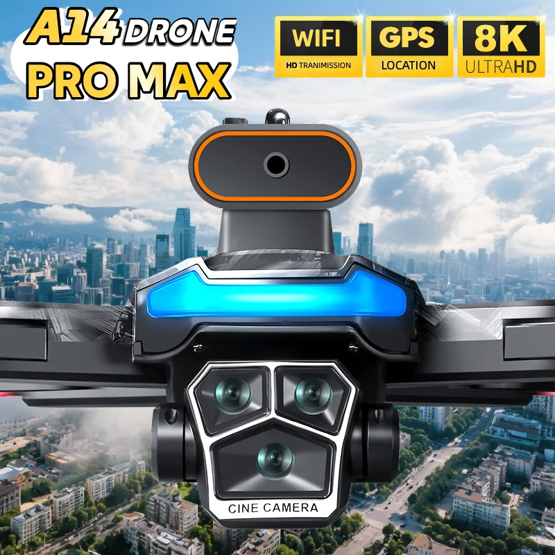 A14 Pro Max Drone con 3 batterie Brushless 8K Doppia fotocamera Evitamento ostacoli Pieghevole Quadcopter RC Schermo Distanza Drone Giocattoli - immagine 6