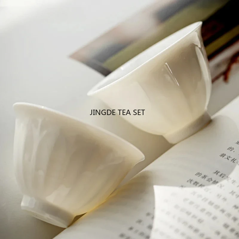 1 Chinese ceramic tea cup master handmade white porcelain tea bowl personal meditation cup household tea set accessories