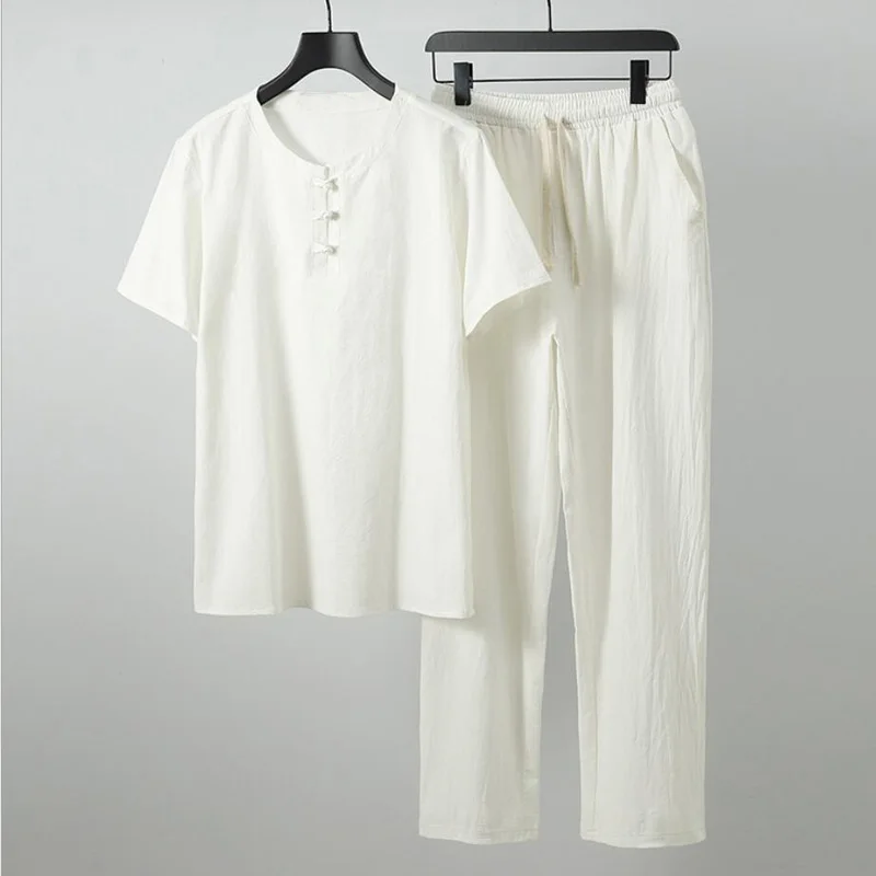 Summer men shirt 5XL 6XL 7XL 8XL 9XL Bust 155cm plus size linen large size shirt with pants men 5 colors linen shirt