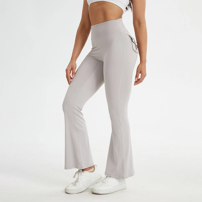 Damen Schlaghosen für Yoga, Frühjahr 2026 Neuheit, Cargo-Leggings mit Taschen, Po-Lifting-Effekt, Weite Beine, Sport-Leggings – Detail 9