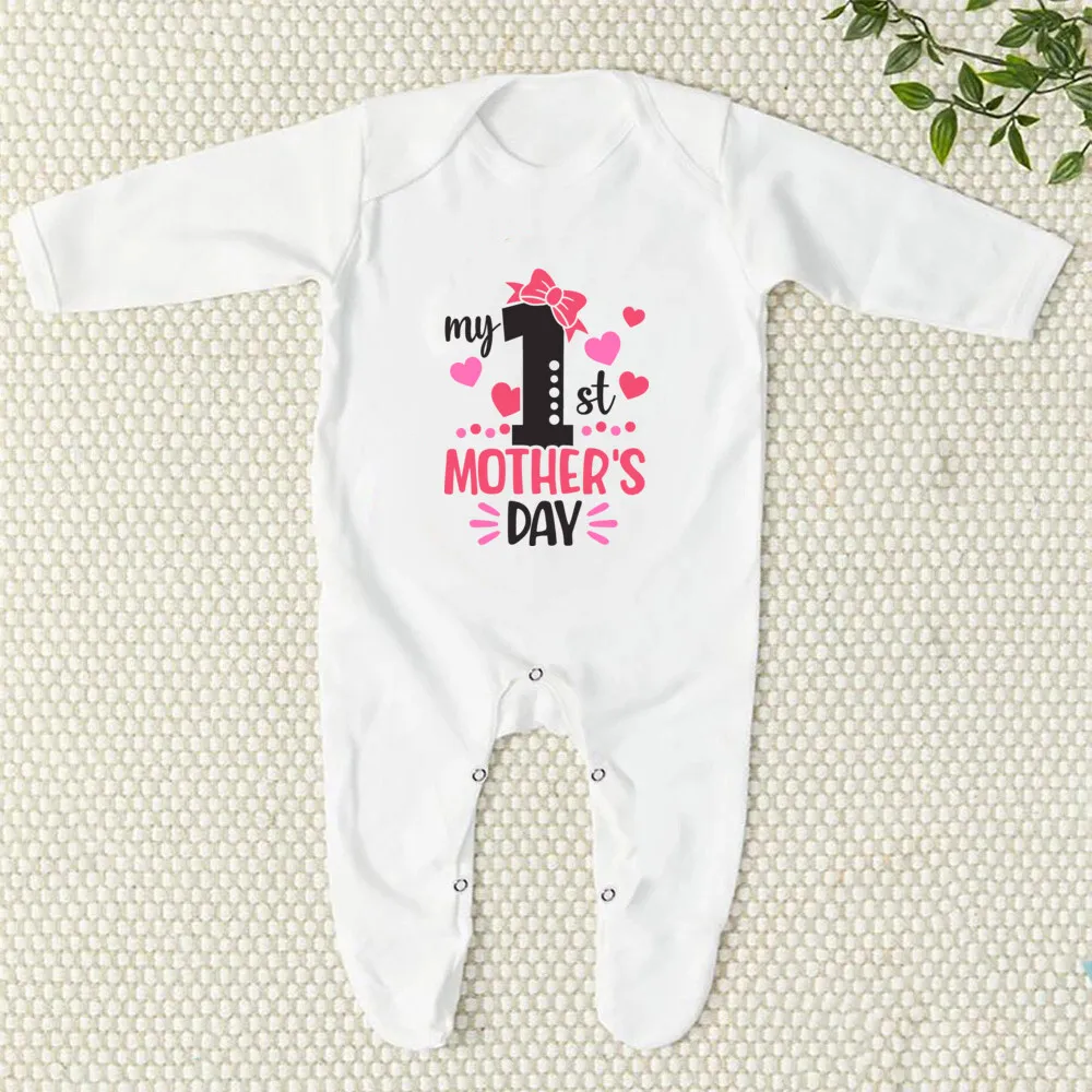 My First Mother;s Day Print Baby Sleepsuit Boys Girls Clothes Newborn First Mothers Day Babygrow Sleepsuit New Born Shower Gift 4