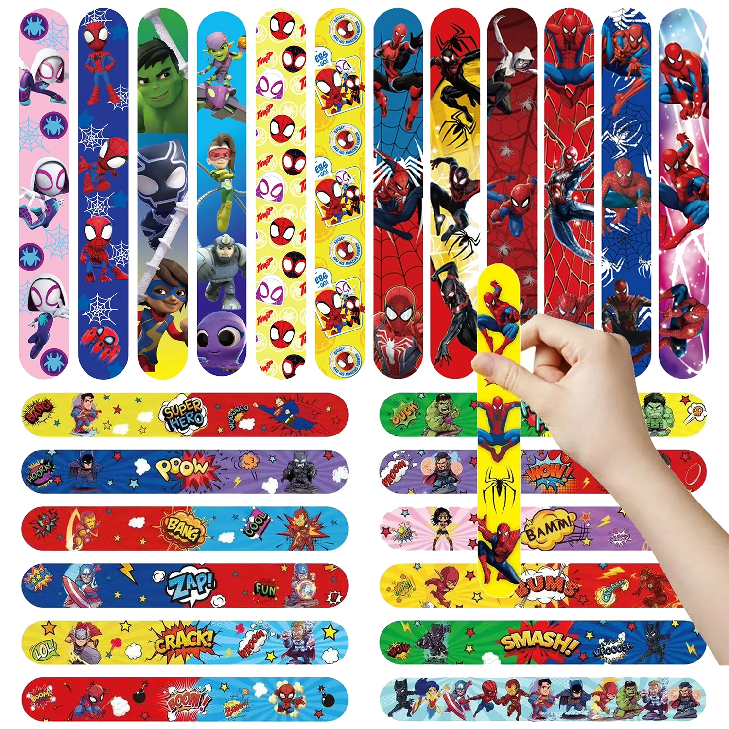 Spiderman Slap Bracelets Birthday Party Supplies Avengers Silicone Wristband Party Favors for Kid Boys Baby Shower Gift