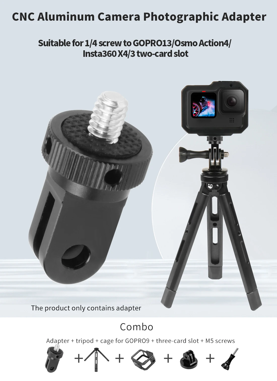For insta360 X5 Metal Mini Tripod Convert Mount 1/4" Screw Quick-Release Base fo