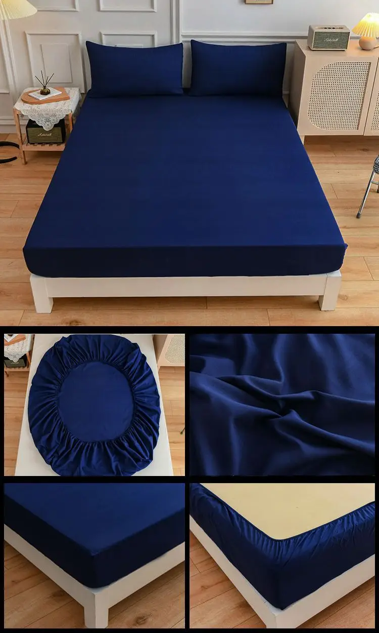 Description Picture 3 of itemSolid Color Soft Polyester Fitted Sheet Elastic Band Bedsheet Mattress Cover Single Double Bed Set  120/150/160/180/200/220cm